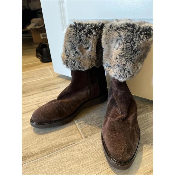 AQUATALIA “KATHY” BROWN SUEDE FAUX FUR BOOTS SIZE 9 RP $600 MADE IN ITALY GC! - Picture 2 of 11